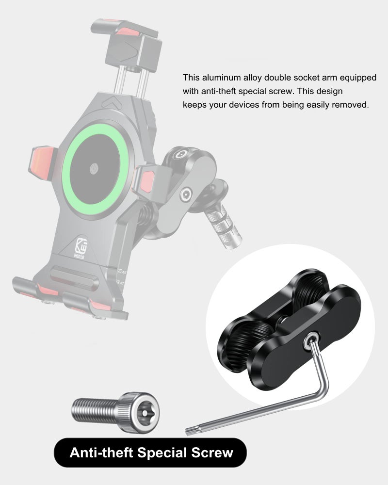 BRCOVAN Aluminum Alloy Anti-Theft Double Socket Arm Compatible with RAM Mounts B Size 1'' Ball Components & Bike Motorcycle Phone Mount Holder with 1'' Ball Adapter - Image 3
