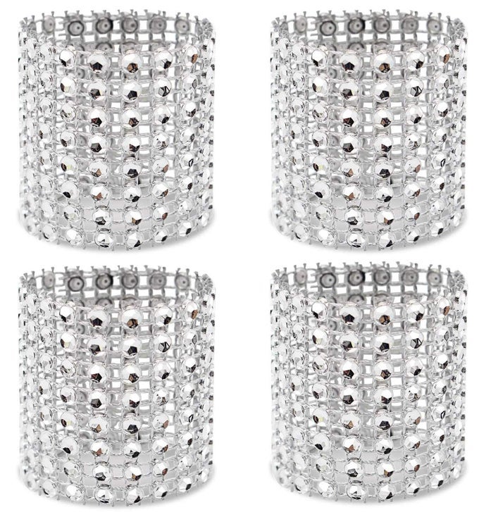 50 PCS 51 BY 15 IMITATION DIAMOND RHINESTONE NAPKIN RINGS FOR WEDDING PARTY BANQUET RECEPTION CATERING DECORATION SILVER 50PCS