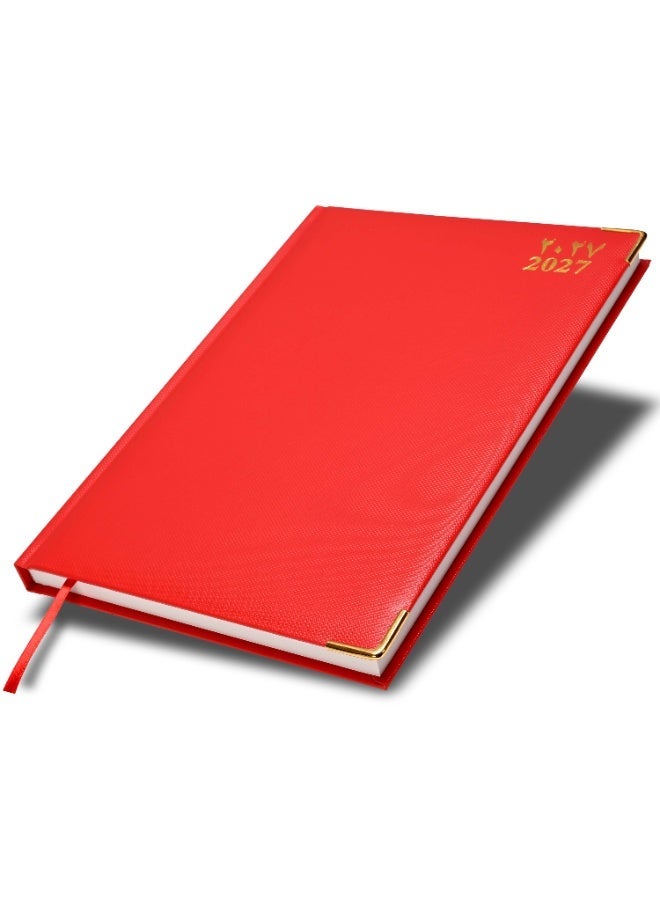 FIS 2027 A4 Diary, 210x297mm Size, 1 Side Padded Vinyl, Golden Corners, 1 Day a Page Format, English/Arabic, 60gsm White Paper, Red Cover-FSDI42AE27RE - Image 1
