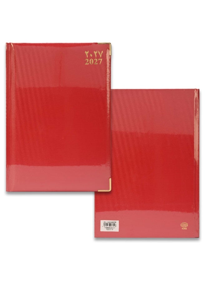 FIS 2027 A4 Diary, 210x297mm Size, 1 Side Padded Vinyl, Golden Corners, 1 Day a Page Format, English/Arabic, 60gsm White Paper, Red Cover-FSDI42AE27RE - Image 3