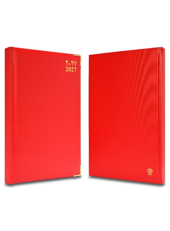 FIS 2027 A4 Diary, 210x297mm Size, 1 Side Padded Vinyl, Golden Corners, 1 Day a Page Format, English/Arabic, 60gsm White Paper, Red Cover-FSDI42AE27RE - Image 4
