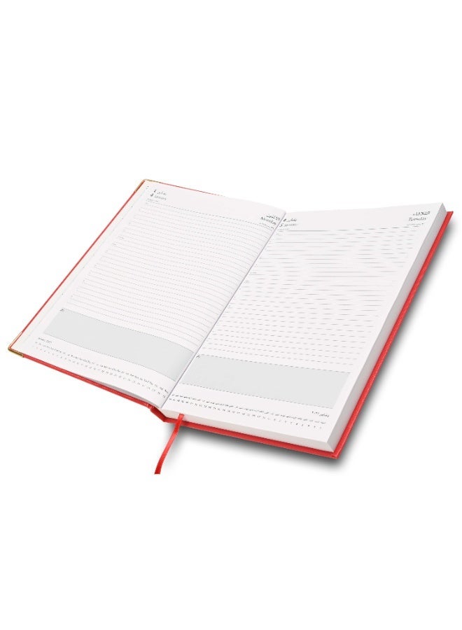 FIS 2027 A4 Diary, 210x297mm Size, 1 Side Padded Vinyl, Golden Corners, 1 Day a Page Format, English/Arabic, 60gsm White Paper, Red Cover-FSDI42AE27RE - Image 5