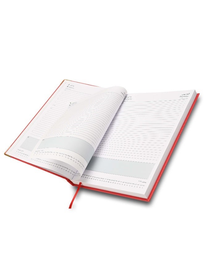 FIS 2027 A4 Diary, 210x297mm Size, 1 Side Padded Vinyl, Golden Corners, 1 Day a Page Format, English/Arabic, 60gsm White Paper, Red Cover-FSDI42AE27RE - Image 2