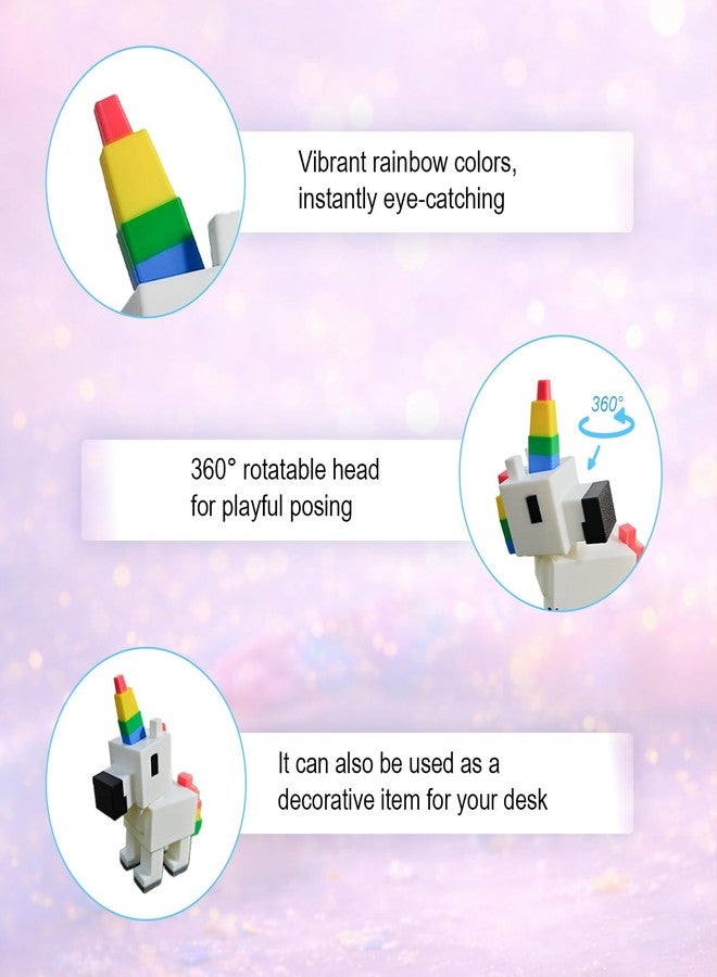 coonoe 3D Printed Unicorn with Rotatable Head – Colorful Pixel Style Unicorn Decoration for Birthday Party, Christmas, Holiday, Easter, Centerpiece & Unique Collectible Gift- Rainbow - Image 2