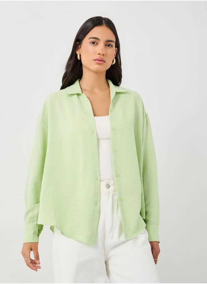 ستايلي Styli Solid Spread Collar Regular Fit Shirt