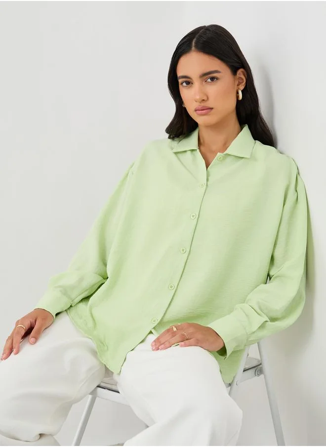 ستايلي Styli Solid Spread Collar Regular Fit Shirt