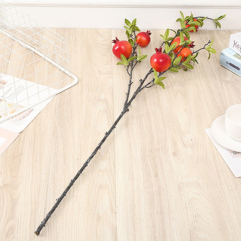 Artificial Flower Six-Head Pomegranate Fruit Branch Home Soft Decoration Foam Fruit Artificial Flower Floor-Standing Long Pole Flower Branch Decorative Flower Arrangement Ornaments - Image 5