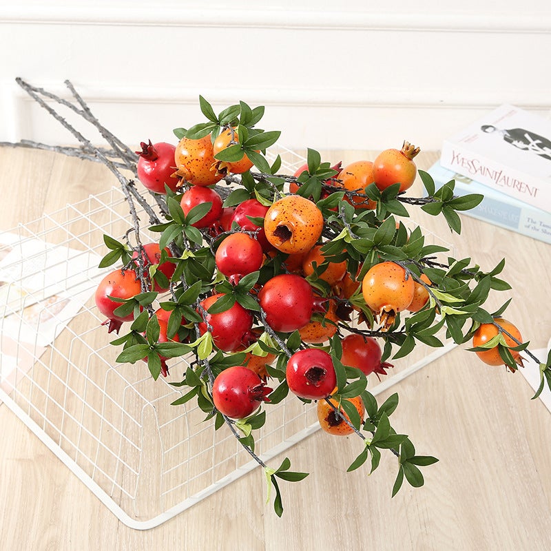 Artificial Flower Six-Head Pomegranate Fruit Branch Home Soft Decoration Foam Fruit Artificial Flower Floor-Standing Long Pole Flower Branch Decorative Flower Arrangement Ornaments - Image 2
