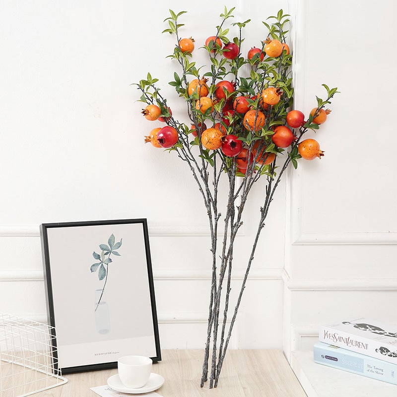 Artificial Flower Six-Head Pomegranate Fruit Branch Home Soft Decoration Foam Fruit Artificial Flower Floor-Standing Long Pole Flower Branch Decorative Flower Arrangement Ornaments - Image 3
