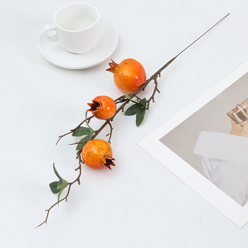 Artificial Flower Six-Head Pomegranate Fruit Branch Home Soft Decoration Foam Fruit Artificial Flower Floor-Standing Long Pole Flower Branch Decorative Flower Arrangement Ornaments - Image 1