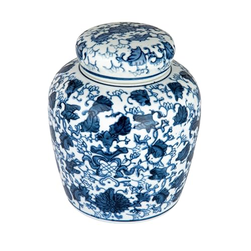 Creative Co-Op Blue & White Ceramic Ginger Jar with Lid - Image 1