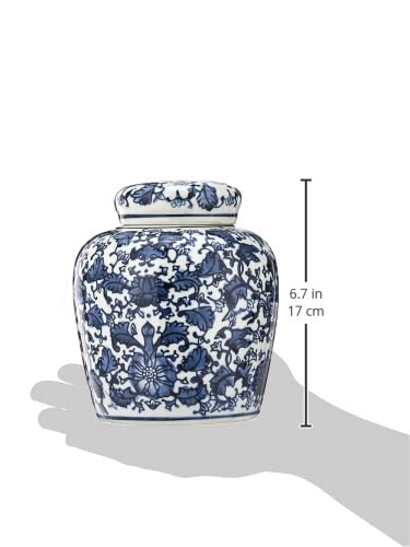 Creative Co-Op Blue & White Ceramic Ginger Jar with Lid - Image 3
