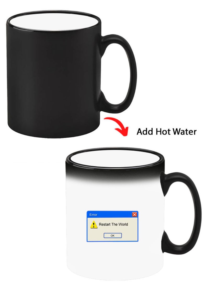 Theodor Color Changing Heat Sensitive Ceramic Mug, Image Revealed When HOT Liquid is Added! Restart the world - Image 1
