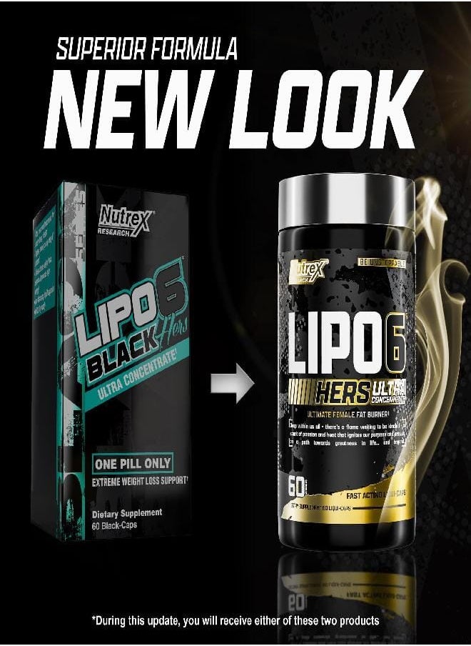 Nutrex Research - Nutrex Research Lipo-6 Black Hers Ultra Concentrate | Weight Loss Pills for Women | Fat Burner, Appetite Suppressant, Metabolism Booster for Weight Loss + Hair, Skin, & Nails Support | 60 Diet Pills - Image 1