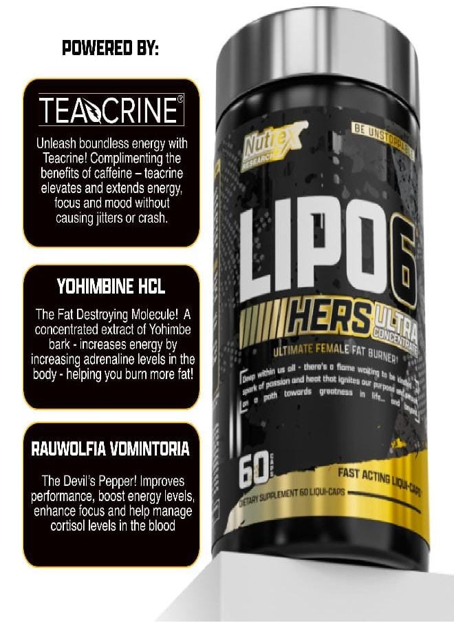 Nutrex Research - Nutrex Research Lipo-6 Black Hers Ultra Concentrate | Weight Loss Pills for Women | Fat Burner, Appetite Suppressant, Metabolism Booster for Weight Loss + Hair, Skin, & Nails Support | 60 Diet Pills - Image 1