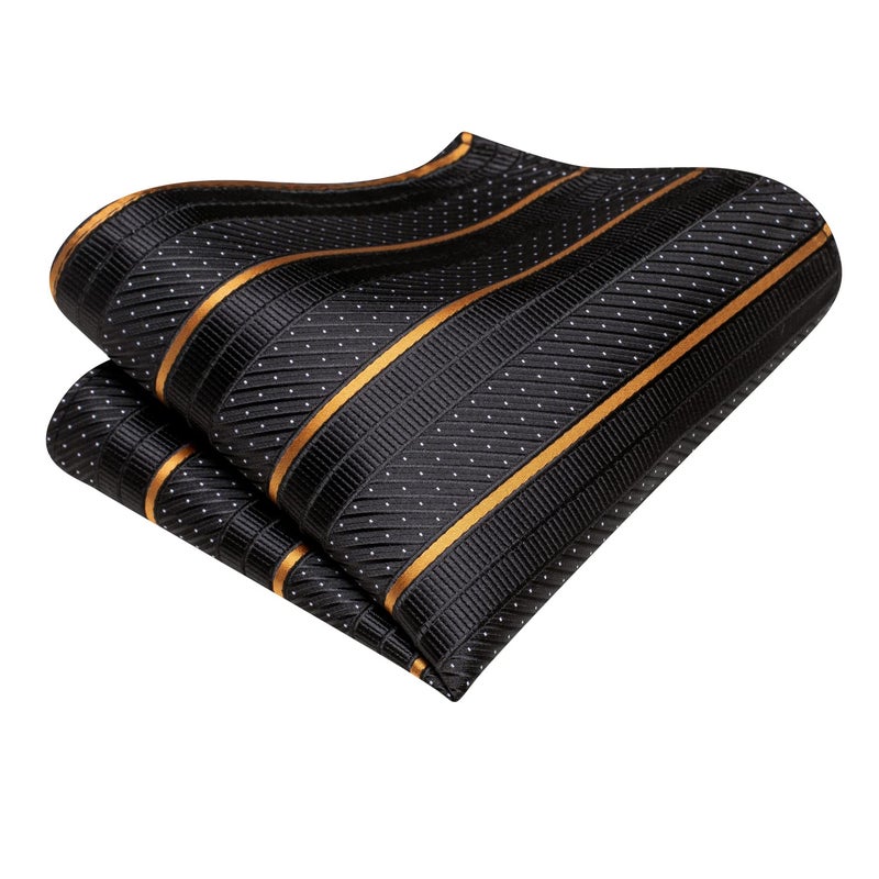 Hi-Tie 63" 70" Ties for Men Silk Extra Long Mens Ties Set and Pocket Square Cufflinks Paisley Necktie Business Wedding,Seventy Inch Black Gold Striped - Image 5
