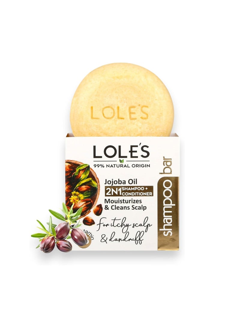 LOLE'S Shampoo Bar and Conditioner 2in1 with Jojoba Oil for Itchy Scalp & Dandruff, Moisturizes & Cleans Scalp, Travel Shampoo, Silicone Free, 100g - Image 1