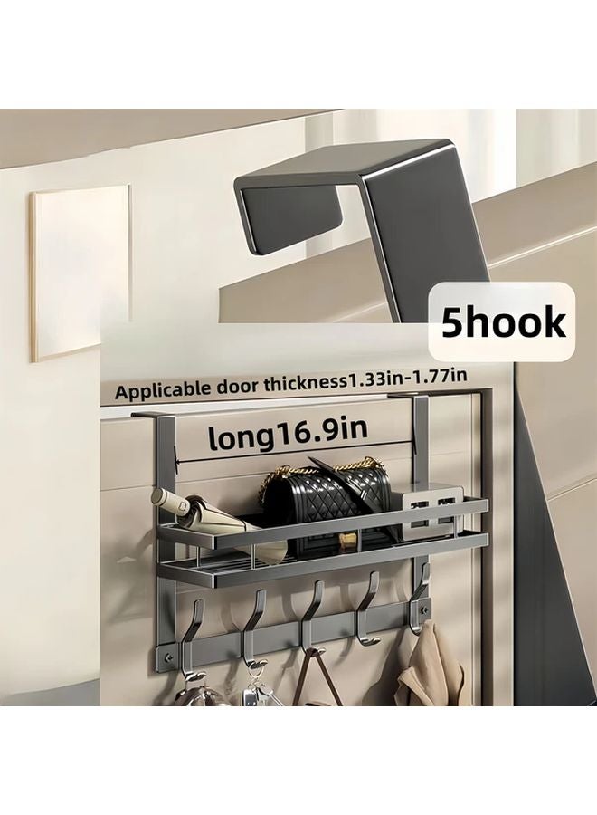 منظم الأبواب المعدني الثقاب مع 5 خطاطيف - رف تخزين يوفر المساحة خلف الباب - Image 1