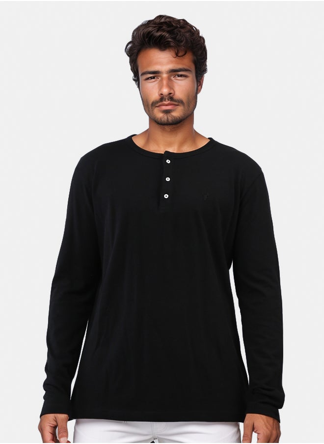 RAVIN Solid Henley Shirt With Buttoned Neck  - Image 1