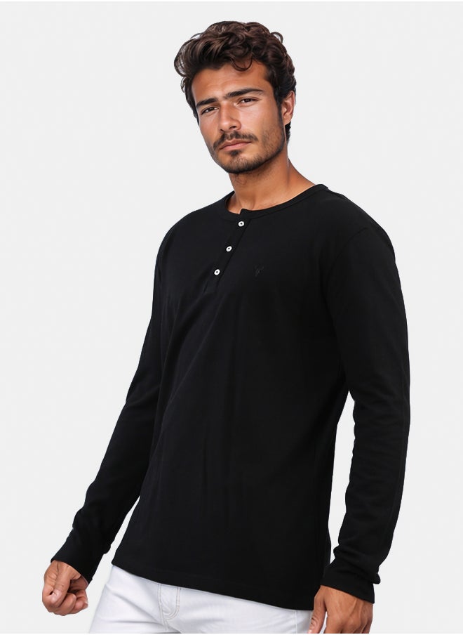 RAVIN Solid Henley Shirt With Buttoned Neck  - Image 2