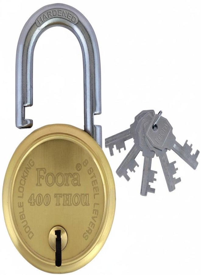 Foora 400 Thou Gold Lock with 5 Keys, Double Locking, Hardened Shackle, 8 Lever Gold Finish, Size 65mm for Home Door, Gate, Shop