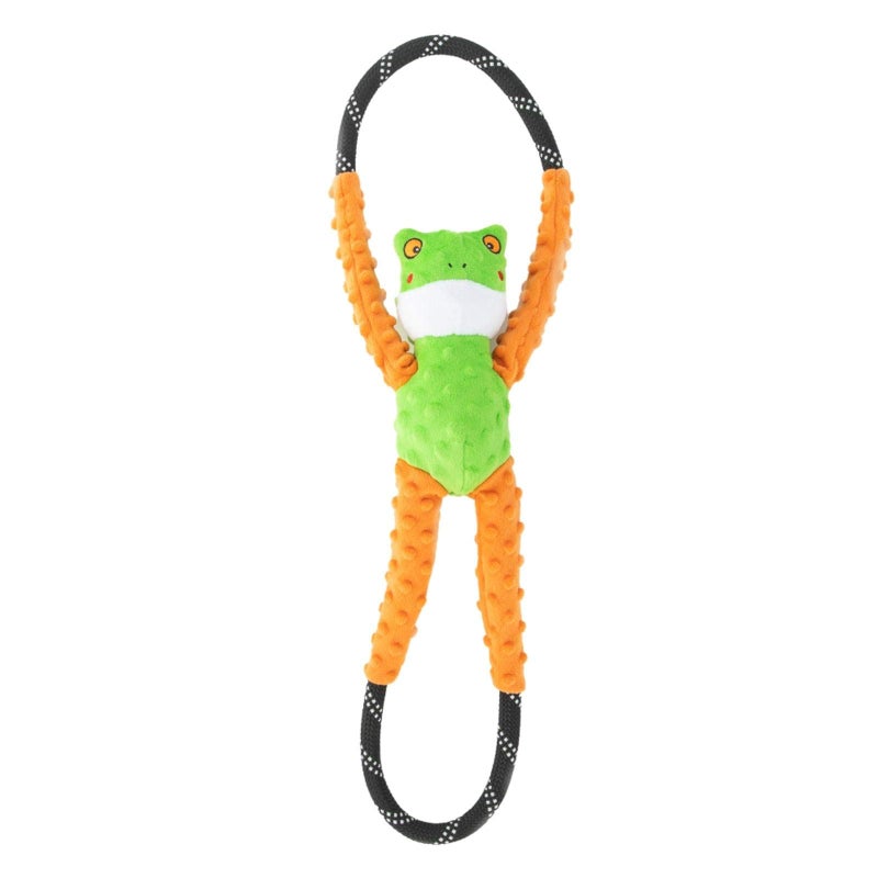 ZippyPaws RopeTugz - Durable Dog Pull Rope Toy, Interactive Tug of War for Large, Medium, & Small Dogs, Squeaky Pet Products to Keep Them Busy, Made with Heavy Duty Climbing Rope - Frog - Image 3