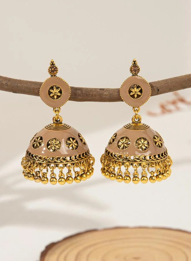 Take Two Take Two Texture Bell Shape Jhumka Tassel Earrings