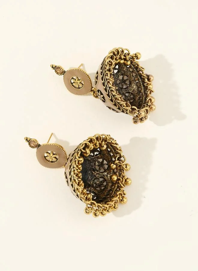 Take Two Take Two Texture Bell Shape Jhumka Tassel Earrings