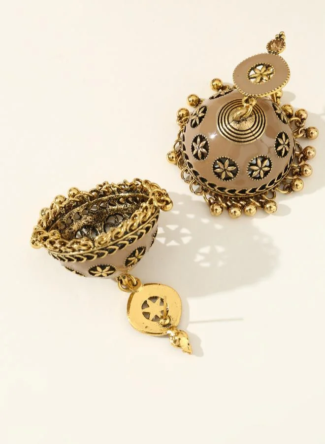 Take Two Take Two Texture Bell Shape Jhumka Tassel Earrings