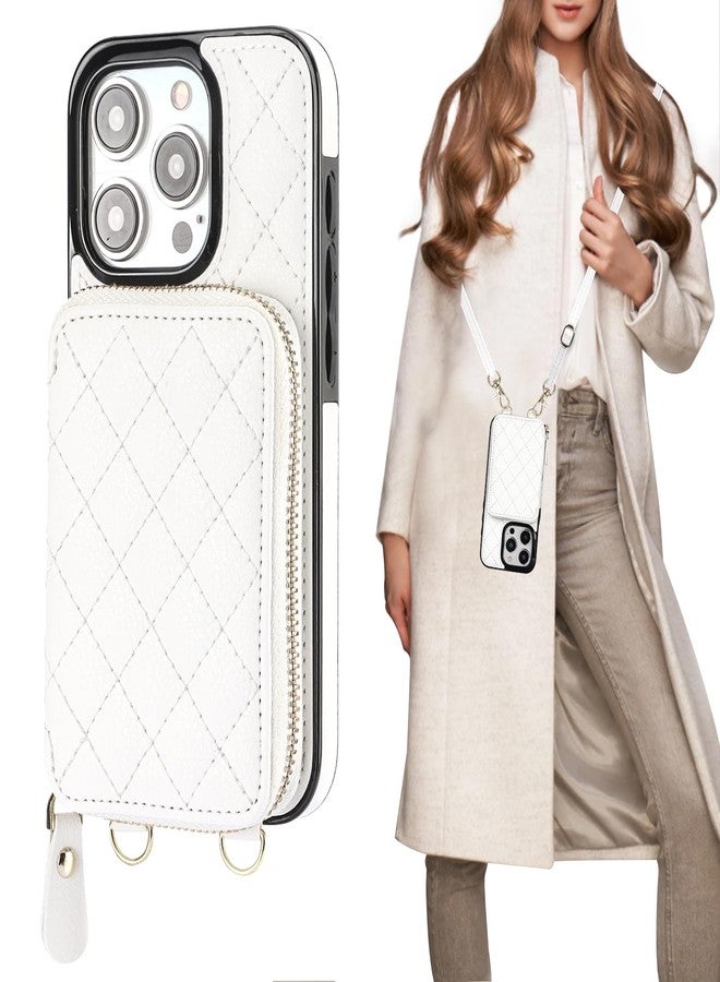 Bocasal Crossbody Wallet Case for iPhone 15 Pro, RFID Blocking PU Leather Zipper Handbag Purse Flip Cover, Kickstand Folio Case with Card Slots Holder Wrist Strap Lanyard 5G 6.1 Inch (White) - Image 1