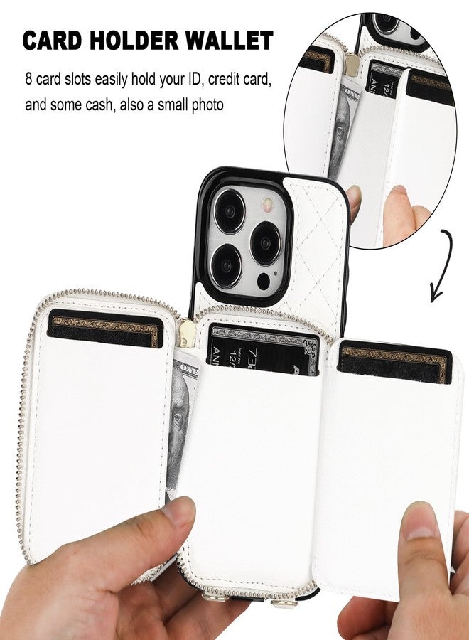Bocasal Crossbody Wallet Case for iPhone 15 Pro, RFID Blocking PU Leather Zipper Handbag Purse Flip Cover, Kickstand Folio Case with Card Slots Holder Wrist Strap Lanyard 5G 6.1 Inch (White) - Image 4