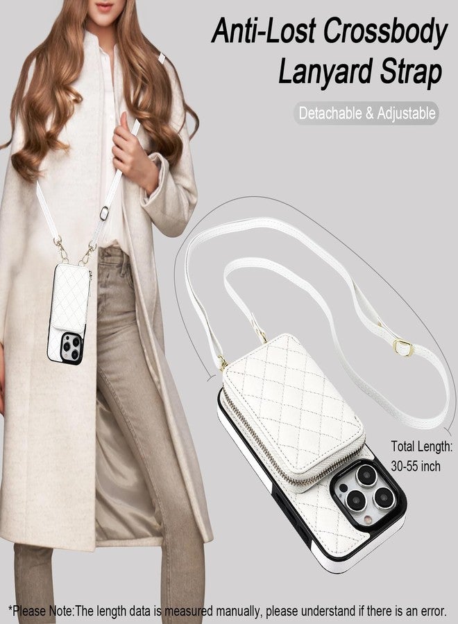 Bocasal Crossbody Wallet Case for iPhone 15 Pro, RFID Blocking PU Leather Zipper Handbag Purse Flip Cover, Kickstand Folio Case with Card Slots Holder Wrist Strap Lanyard 5G 6.1 Inch (White) - Image 5