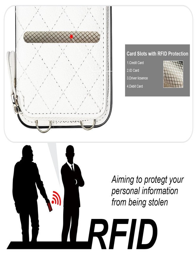 Bocasal Crossbody Wallet Case for iPhone 15 Pro, RFID Blocking PU Leather Zipper Handbag Purse Flip Cover, Kickstand Folio Case with Card Slots Holder Wrist Strap Lanyard 5G 6.1 Inch (White) - Image 3