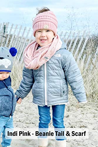Funky Junque Toddler Pom Beanie & Infinity Scarf for Girls – Cute Winter Hat and Scarf Set, Warm Cozy Matching Accessories Ages 1–5 - Beige - Image 5
