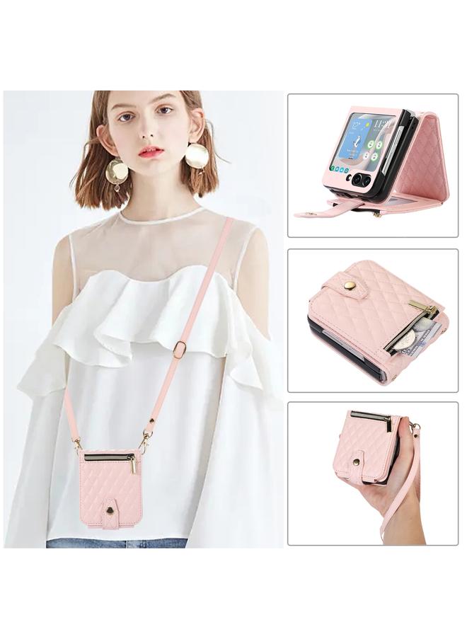 S-TOP Case For Samsung Galaxy Z Flip5 Crossbody Diamond Lattice Folding Leather Phone Case - Image 1