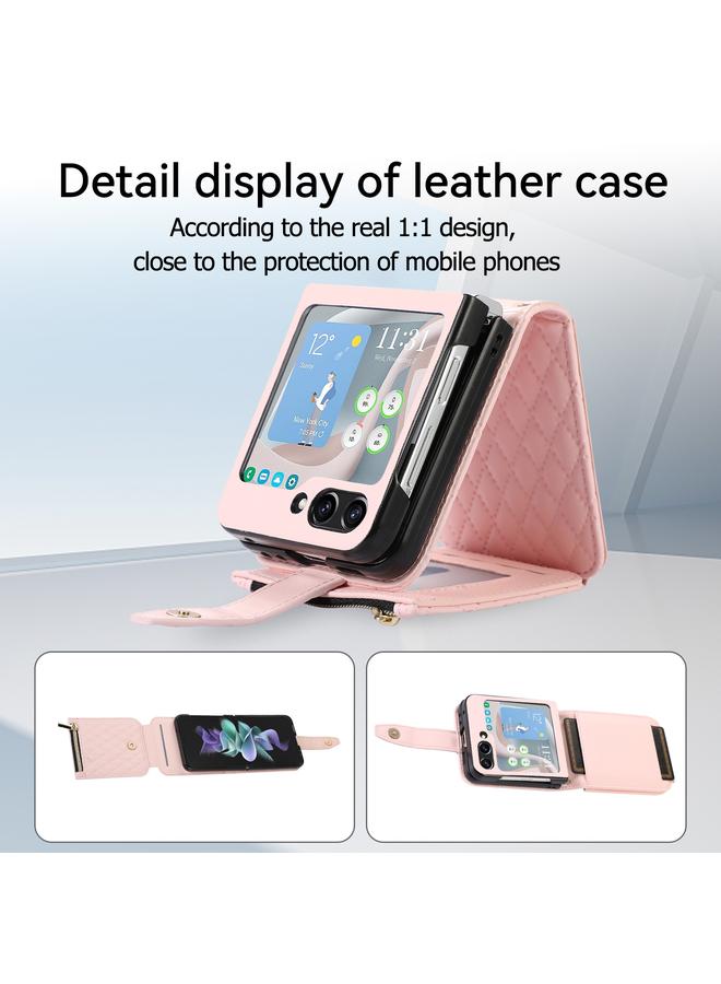 S-TOP Case For Samsung Galaxy Z Flip5 Crossbody Diamond Lattice Folding Leather Phone Case - Image 5
