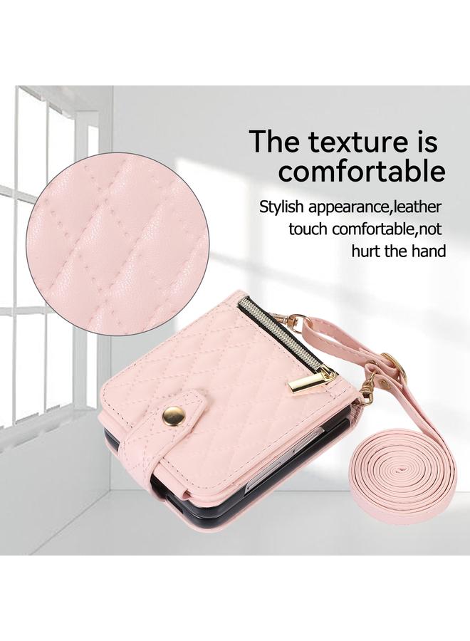 S-TOP Case For Samsung Galaxy Z Flip5 Crossbody Diamond Lattice Folding Leather Phone Case - Image 4