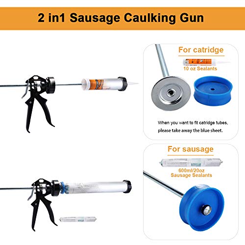 CJGQ Sealant Sausage Caulking Gun with Aluminum Cartridge 600ml/20oz - 12:1 Thrust Ratio (Silver) - Image 3