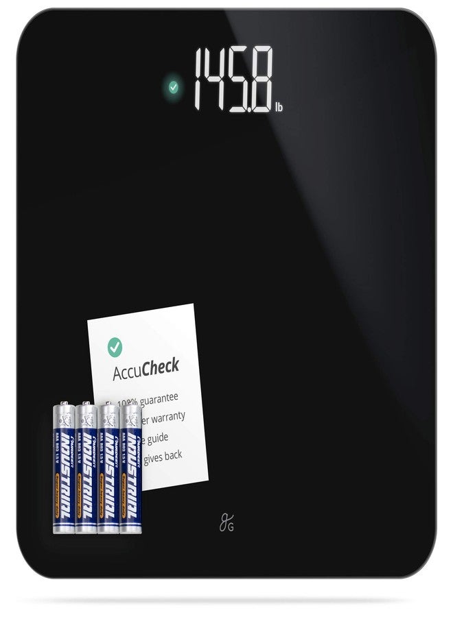 جريتر جودز ميزان Greater Goods AccuCheck الرقمي لقياس وزن الجسم - ميزان حمام رقمي دقيق مزود بمستشعرات عالية الدقة، وشاشة كبيرة بإضاءة خلفية سهلة القراءة، وسعة 400 رطل، وتشغيل تلقائي (أسود) - Image 1