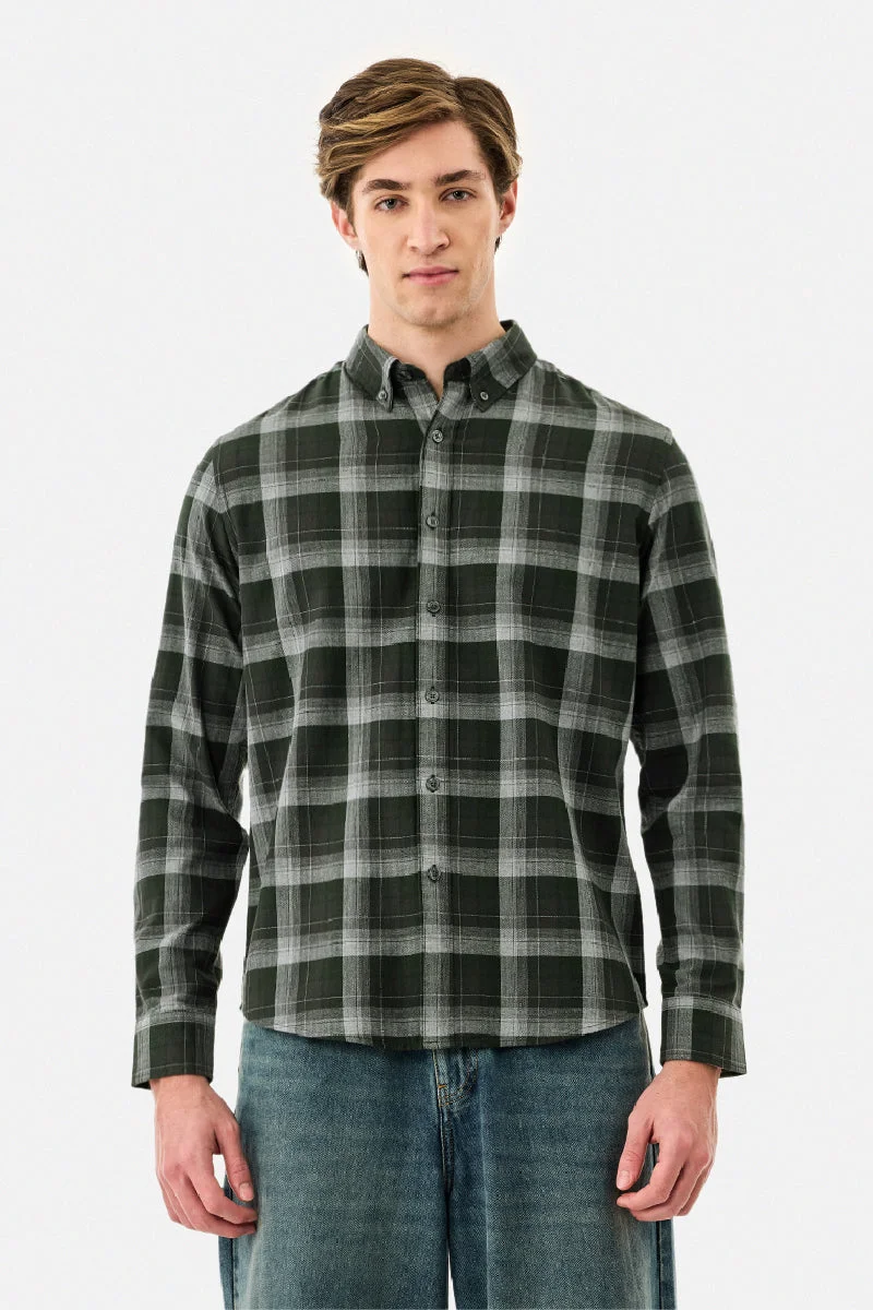 Snitch Green 100% Cotton Slim Fit Checks Shirt for Men | Best Price UAE