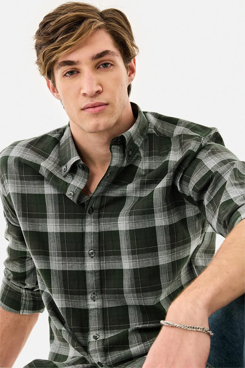 Snitch Green 100% Cotton Slim Fit Checks Shirt for Men | Best Price UAE