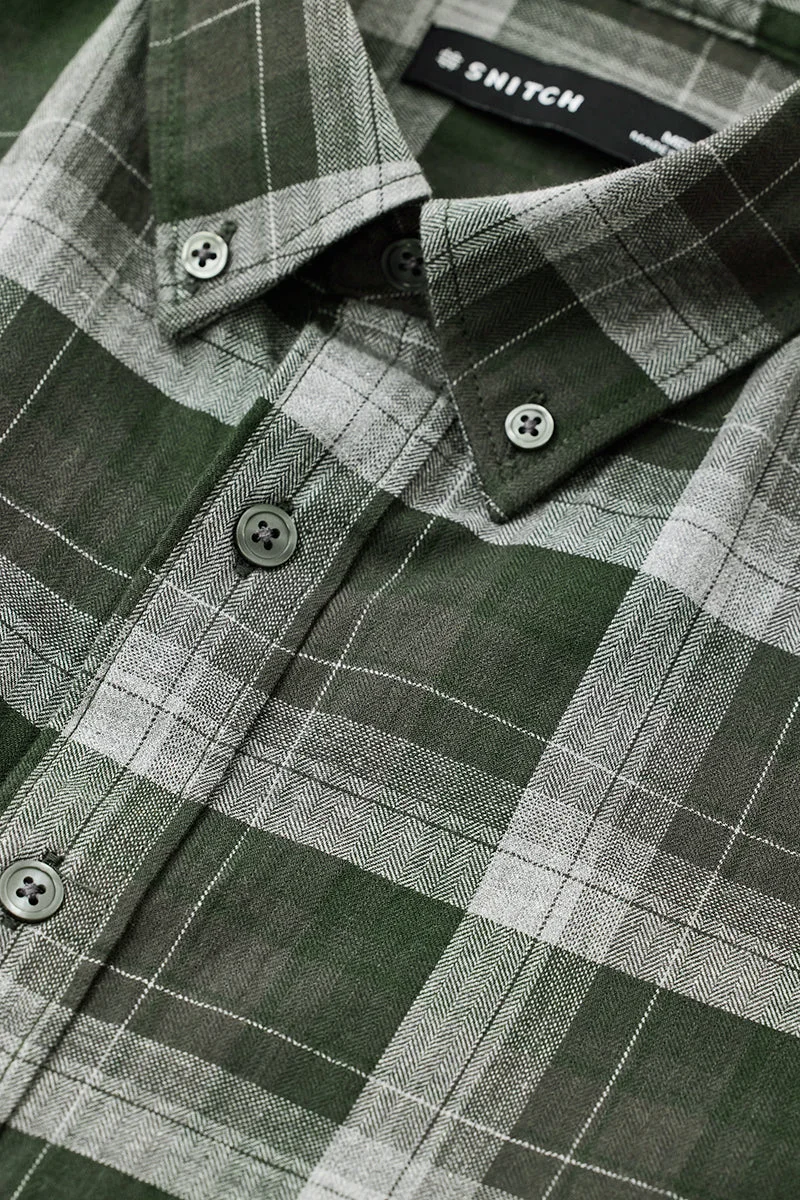 Snitch Green 100% Cotton Slim Fit Checks Shirt for Men | Best Price UAE
