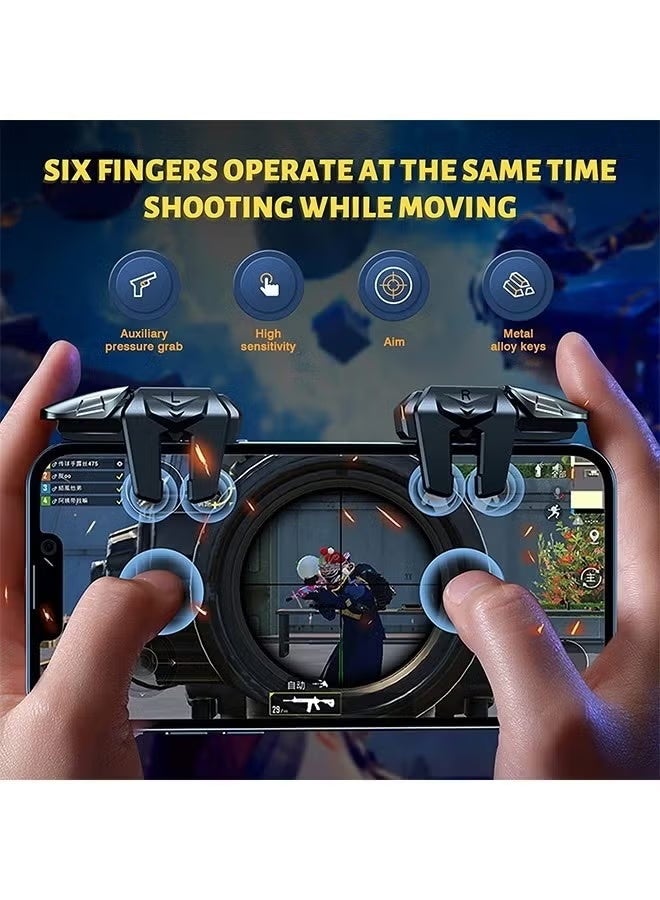 DAEVO Mobile Game Controller Trigger, 6 Finger Game Trigger, Sensitive Shoot Target&Metal Buttons for PUBG/Fortnite/Call of Duty/Rules of Survival and many other games(include 2pcs Finger Sleeves) - Image 1