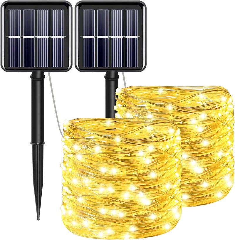 YAOZHOU Solar String Lights for Outside, Fairy Lights Outdoor Waterproof, Warm White 2Pack Total 200LED 66Ft 8 Modes Mini Small Solar Powered Lights for Christmas, Garden, Patio, Fence, Balcony - Image 1