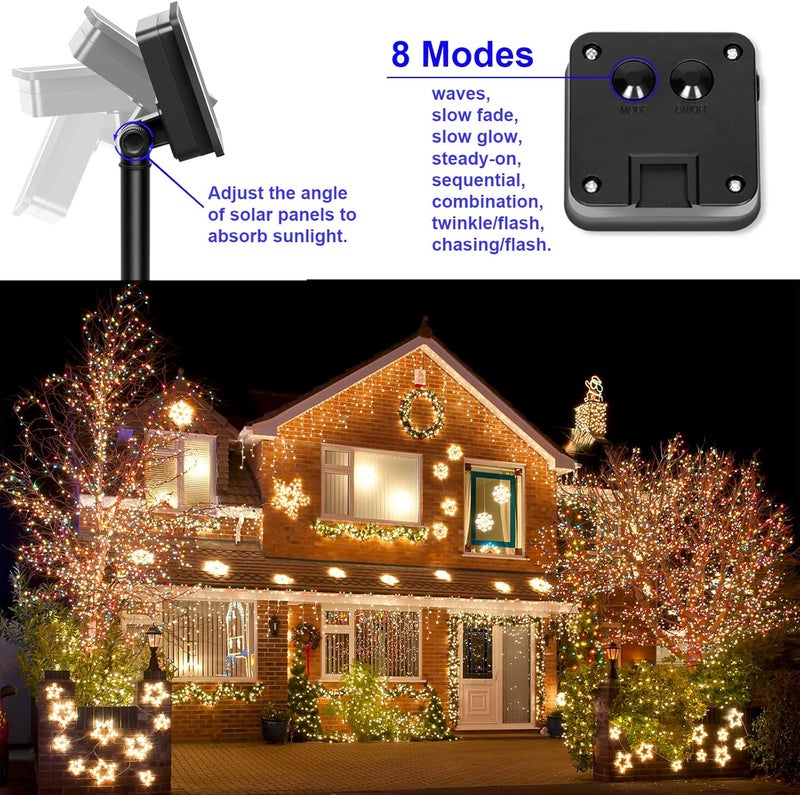 YAOZHOU Solar String Lights for Outside, Fairy Lights Outdoor Waterproof, Warm White 2Pack Total 200LED 66Ft 8 Modes Mini Small Solar Powered Lights for Christmas, Garden, Patio, Fence, Balcony - Image 5