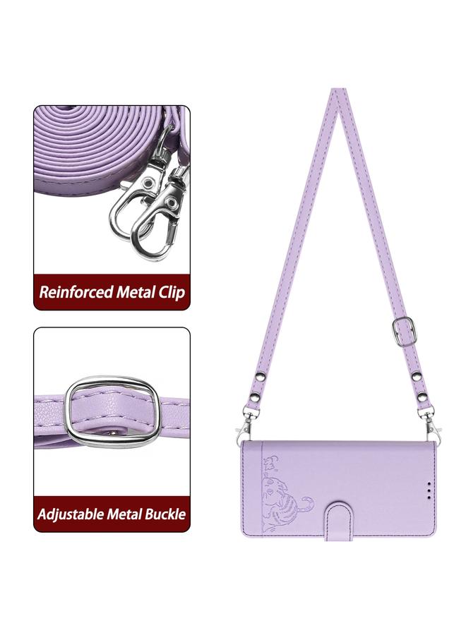 erorex Case For OPPO A38 4G / A18 4G Global Cat Rat Embossed Pattern RFID Leather Phone Case with Lanyard - Image 3