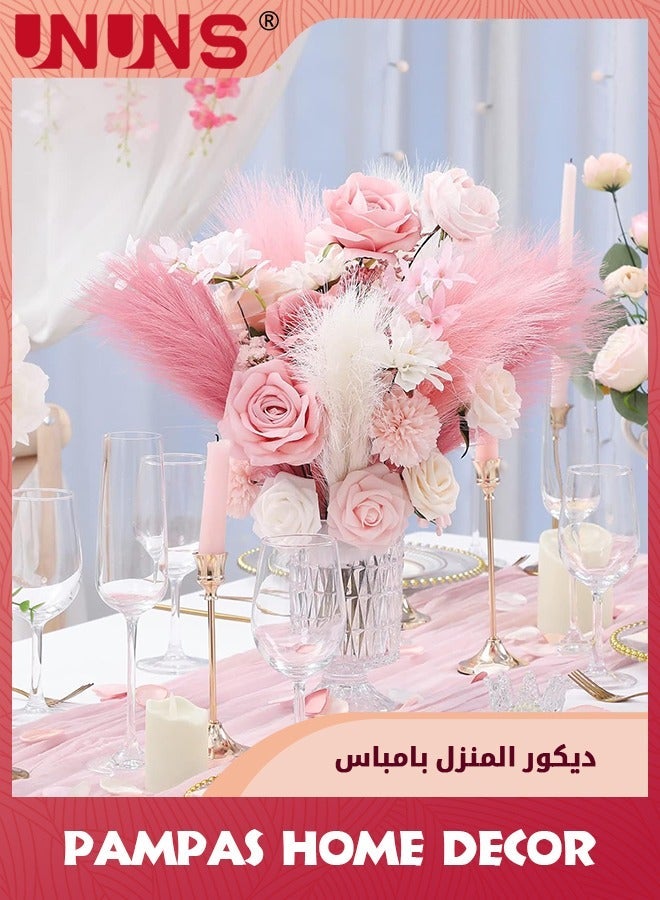 UNUNS 6Pcs Pampas Grass Pink Decor,Faux Home Decor,Artificial Blush Fake Pampas,Short Vase Room Decoration - Image 2