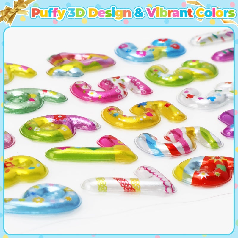sodknow Puffy Letter and Number Stickers 6 Sheets 3D Rainbow Alphabet for Kids Crafts, 1 Inch Bubble Letters Numbers & Symbols Scrapbooking Classroom Rewards Birthday Party Decor Christmas Gift Tags Stockings - Image 3