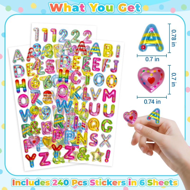sodknow Puffy Letter and Number Stickers 6 Sheets 3D Rainbow Alphabet for Kids Crafts, 1 Inch Bubble Letters Numbers & Symbols Scrapbooking Classroom Rewards Birthday Party Decor Christmas Gift Tags Stockings - Image 2