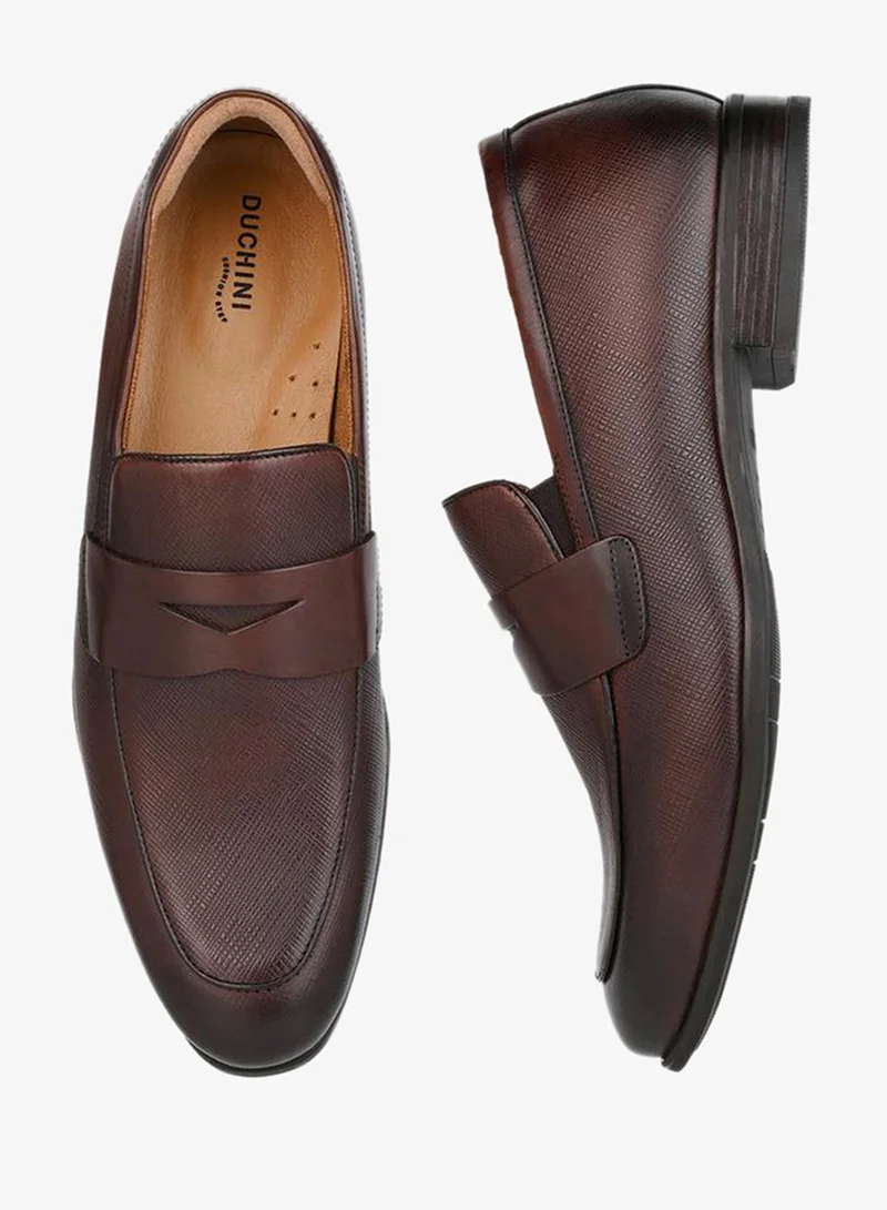 DUCHINI BROWN Men Textured Leather Loafers for Men | Best Price UAE